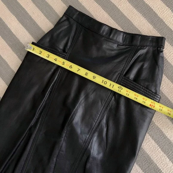 vintage (avanti) 1980’s - 100% genuine leather black midi skirt - Picture 7 of 8